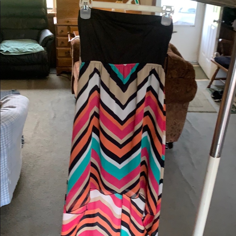 Colorful high low dress with back cutout